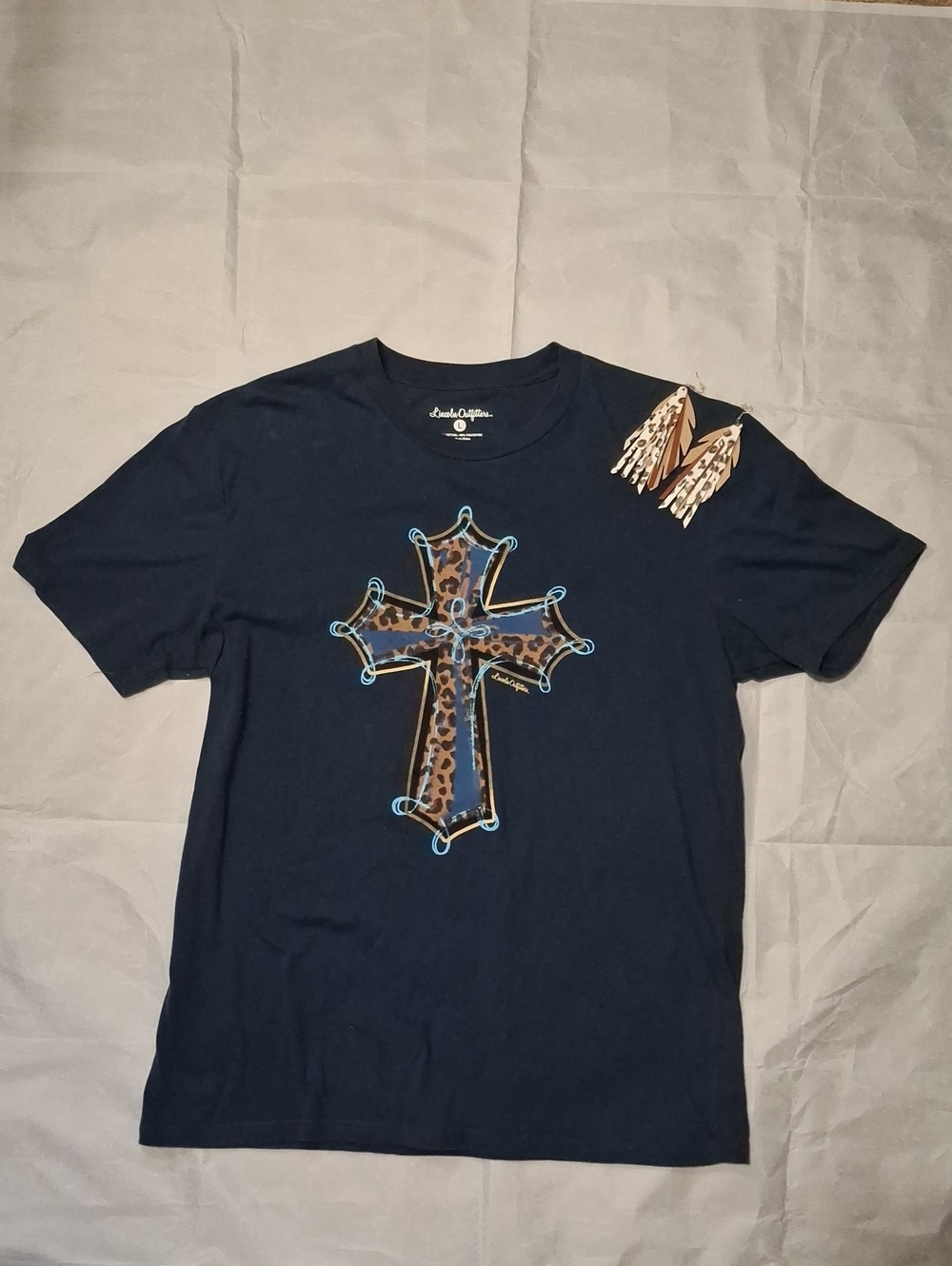 Black Kids Graphic Cross Tee with Leopard Accent